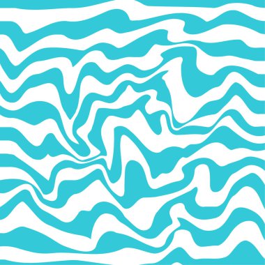 Dalgaların mavi dokusu bozulmuş. Soyut dinamik dalgalı yüzey. Vektör çizgili deformasyon arkaplanı. Çizgilerin ızgara deseni.