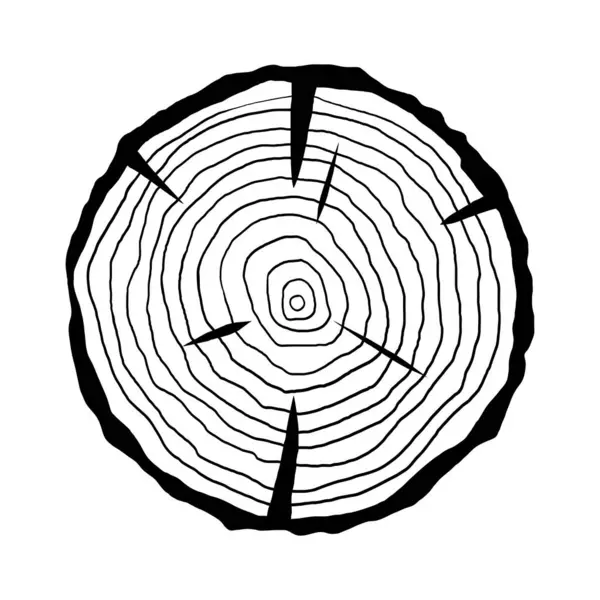 Δέντρο Δαχτυλίδια Διάνυσμα Εικονίδιο Μαύρη Σιλουέτα Κορμού Δέντρου Κομμένα Λευκό Διανυσματικά Γραφικά
