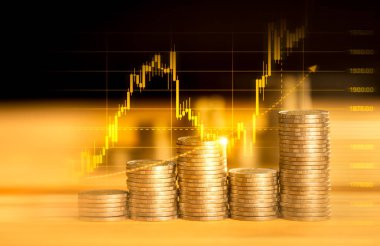 Hisse senedi fonu veya madeni paralarla yatırım grafiği. İş fikirleri ve tasarım için arka plan. Finansal yatırım konsepti çizelgesi