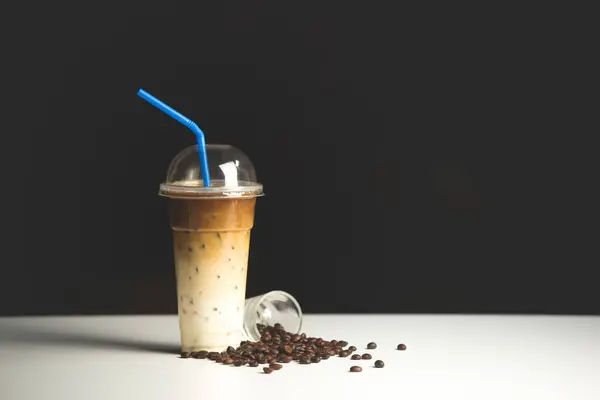 Latte and drip coffee. Iced coffee package for takeaway, Cold beverage product.