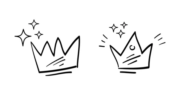 Krone Doodle Symbol Mit Funkeln Könige Symbol Auf Hand Gezeichnet — Stockvektor