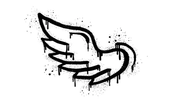 Spray Beschilderde Graffiti Vleugels Pictogram Het Zwart Wit Vleugels Druppelen — Stockvector