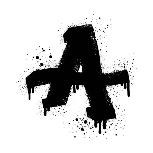 落書きスプレーフォント白に黒のアルファベット スプレー状の手紙Aが落ちる 白い背景に隔離されています ベクターイラスト — ストックベクタ