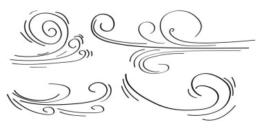 Karalama rüzgarı esintisi, beyaz arka planda izole edilmiş fırtına tasarımı. vektör el çizimi resimleme