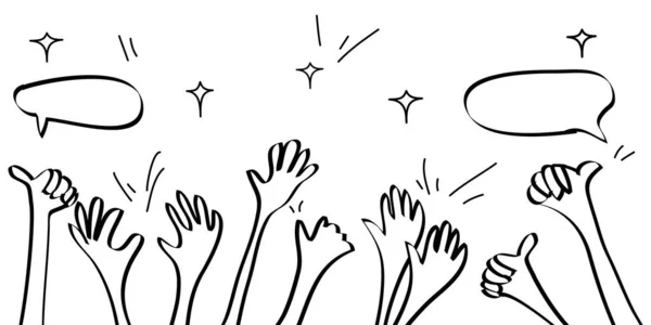 Doodle Händer Klappar Ovationer Applåder Tummen Upp Gest Hand Dras — Stock vektor