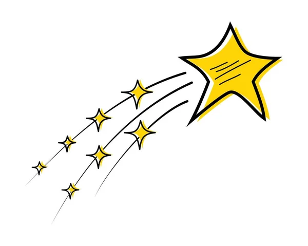 Latający Symbol Gwiazdy Ręcznie Rysowane Stylu Gwiazda Ikony Bazgrołów Izolowany — Wektor stockowy