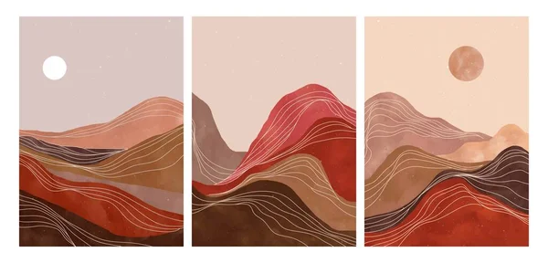 Naturlig Abstrakt Berg Set Med Linje Konst Modernt Minimalistiskt Konsttryck — Stock vektor