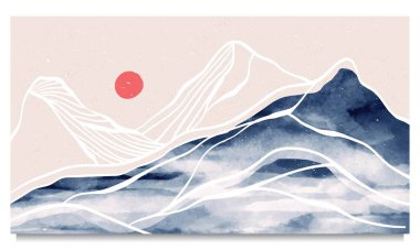 Creative minimalist modern paint and line art print. Abstract mountain contemporary aesthetic backgrounds landscapes. with mountain, hill, forest, sun. vector illustrations