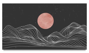 Hand drawn style of creative minimalist modern line art print. Abstract mountain contemporary aesthetic backgrounds landscapes. with mountain, skyline, wave. vector illustrations