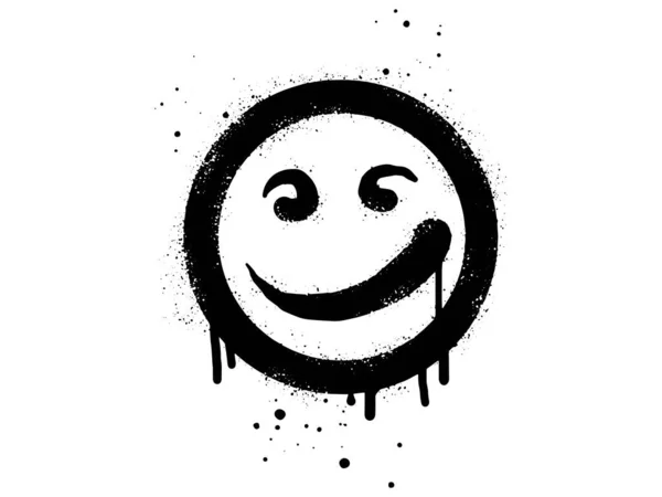 Smiling Face Emoticon Character Spray Painted Graffiti Smile Face Black — Vector de stock