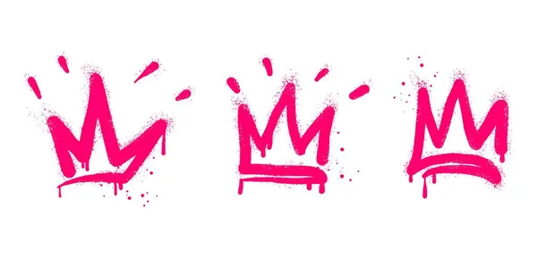 Samling Spray Målade Graffiti Krona Tecken Rosa Färg Krondroppsymbol Isolerad — Stock vektor