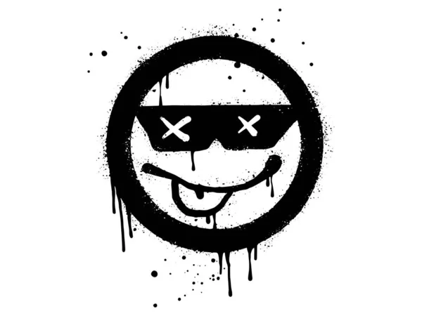 Smiling Face Tongue Out Emoticon Character Sunglasses Spray Painted Graffiti — стоковый вектор