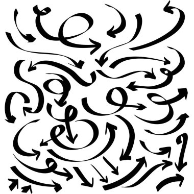 Doodle Arrows simgeleri ayarlandı. Çeşitli yönlerde ok simgesi. El çizimi tarzı. Beyaz bir arka planda izole edilmiş. vektör illüstrasyonu