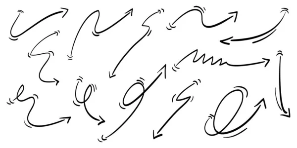 Doodle箭头图标设置 具有不同方向的箭头图标 箭头方向手绘 被白色背景隔离 矢量说明 — 图库矢量图片