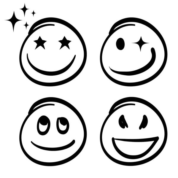 Дудл Набір Смайликів Емодзі Персонаж Різними Емоціями Посмішкою Сердитим Сумним — стоковий вектор