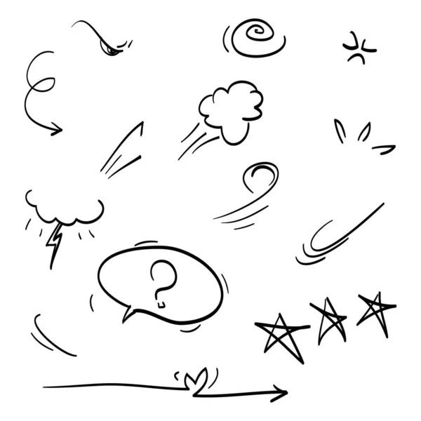 Doodle Set Tecknad Uttryck Effekter Handritade Emoticon Effekter Designelement Vektor — Stock vektor