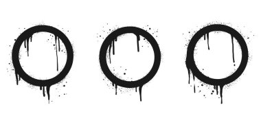 collection of Spray painted graffiti circle sign in black over white. design element drip symbol.  isolated on white background. vector illustration