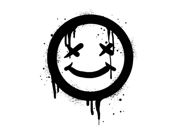 Rosto Sorridente Personagem Emoji Pulverizar Pintado Graffiti Sorriso Rosto Preto —  Vetores de Stock