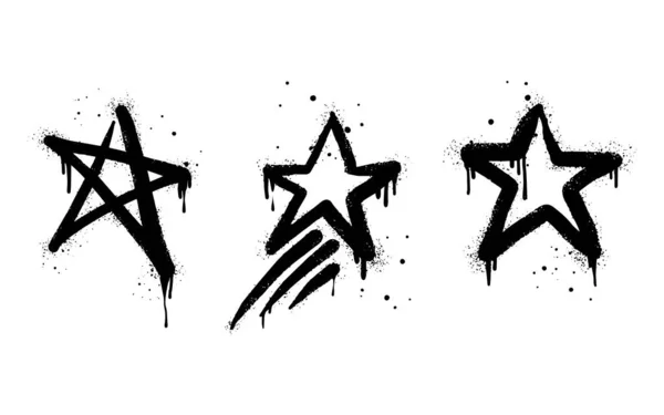 Spray Bemaltes Graffiti Sternzeichen Schwarz Über Weiß Sternentropfen Symbol Isoliert — Stockvektor