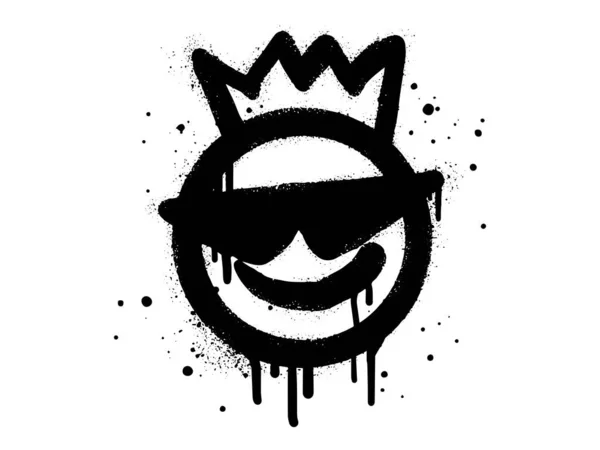 Smile Face Emoji Figur Mit Krone Spray Bemalten Graffiti Lächeln — Stockvektor