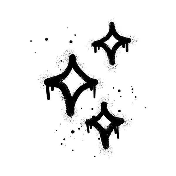 Sprühlackierte Graffiti Funkeln Schwarz Über Weiß Sterne Funkeln Tropfen Symbol — Stockvektor