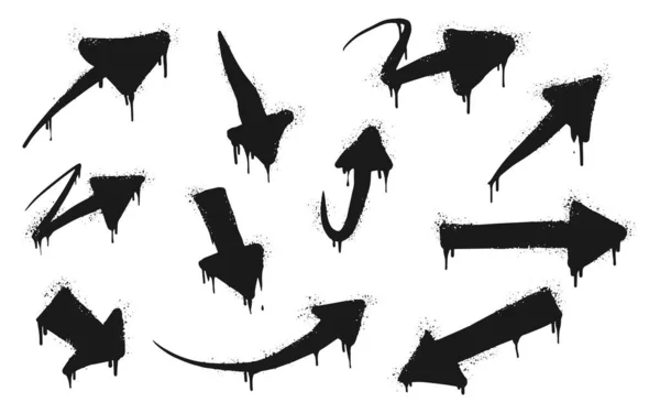 Samling Spray Målade Graffiti Arrow Svart Över Vitt Pil Riktning — Stock vektor