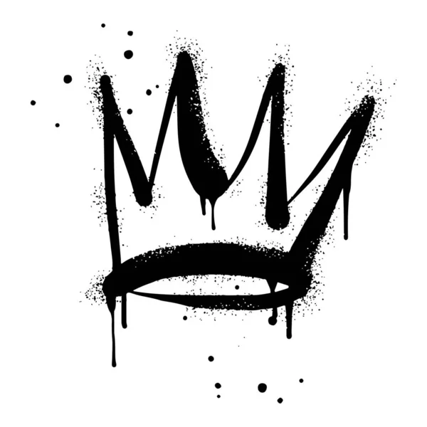 Spray Painted Graffiti Crown Sign Black White Crown Drip Symbol — Stock Vector