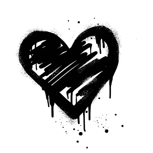 Spray Painted Graffiti Heart Sign Black White Love Heart Drip — Vetor de Stock