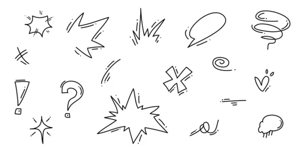 Doodle Establece Efectos Expresiones Dibujos Animados Elementos Diseño Efectos Emoticones — Archivo Imágenes Vectoriales
