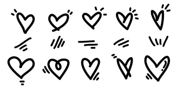 Doodle Corazones Set Estilo Dibujado Mano Símbolo Amor Ilustración Vectorial — Vector de stock
