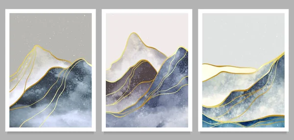 Set Van Natuurlijke Abstracte Berglandschap Gouden Lijn Kunst Patroon Abstract — Stockvector