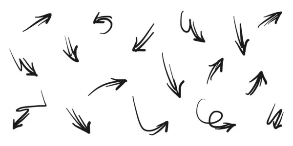 手绘箭头图标设置 具有不同方向的箭头图标 数字矢量图解 在白色背景上隔离 — 图库矢量图片