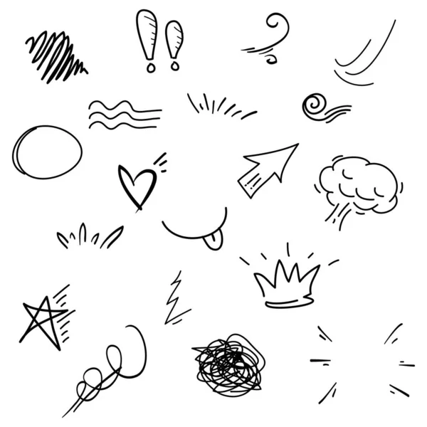 Doodle Establece Efectos Expresiones Dibujos Animados Elementos Diseño Efectos Emoticones — Archivo Imágenes Vectoriales