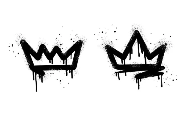 Set Spray Painted Graffiti Crown Sign Black White Crown Drip — Stock Vector