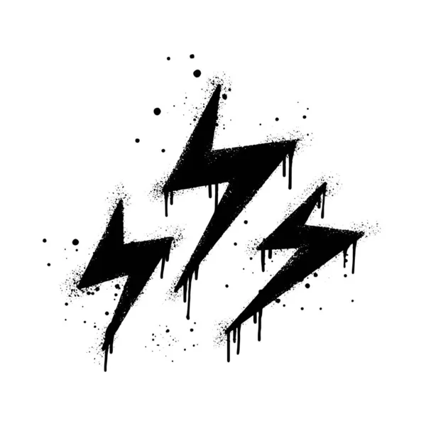 Spray Lackierte Graffiti Elektrischer Blitz Blitz Schwarz Über Weiß Tropfen — Stockvektor