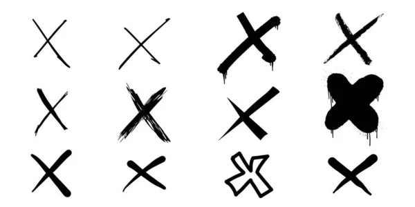 Hand Drawn Cross Mark Doodle Set Wrong Sign False Mark — Vetor de Stock