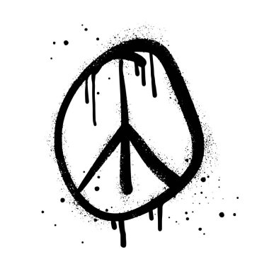 Spray painted graffiti Peace sign. on black over white. peaceful drip symbol.  isolated on white background. vector illustration