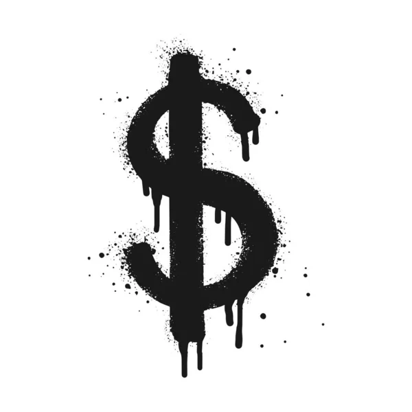 Spray Peint Monnaie Graffiti Noir Sur Blanc Des Gouttes Icône — Image vectorielle