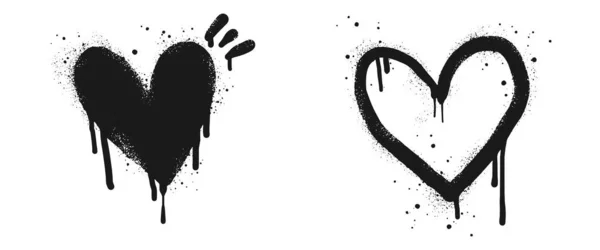 Spray Painted Graffiti Heart Sign Black White Love Heart Drip — Image vectorielle