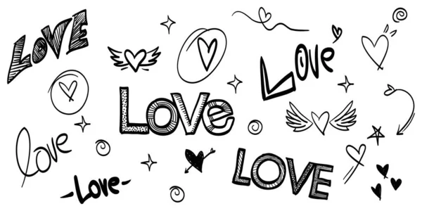 Kritzelherzen Set Handgezeichneten Stil Liebessymbol Isoliert Auf Weißem Hintergrund Vektorillustration — Stockvektor