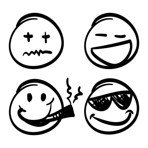 Doodle Σετ Emoticons Emoji Χαρακτήρα Διάφορα Συναισθήματα Χαμόγελο Anggry Λυπημένος — Διανυσματικό Αρχείο