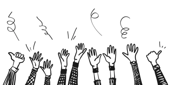 Doodle Ręce Klaszczące Owacje Oklaski Kciuki Górę Gest Ręcznie Rysowane — Wektor stockowy