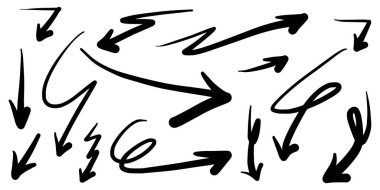 El çizimi Oklar simgeleri ayarlandı. Çeşitli yönlerde ok simgesi. Doodle vektör çizimi. beyaz arkaplanda izole edilmiş