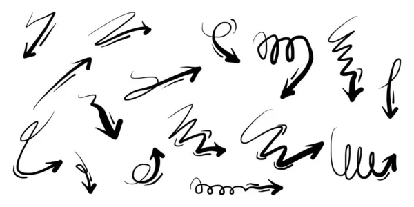 手書きの矢印アイコンを設定します 様々な方向に矢印アイコン 落書きベクトルイラスト 白い背景に隔離され — ストックベクタ