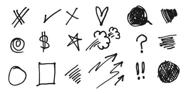 Ефекти Вираження Мультфільмів Колекції Doodle Рука Намалювала Елементи Інфографічного Акценту — стоковий вектор