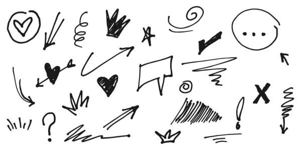 Коллекция Карикатур Лапшой Инфографические Элементы Ручной Работы Стрелы Сердце Список — стоковый вектор