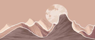 Dağ manzarası çizimi. Orta çağ modern sanat baskısı. Soyut çağdaş estetik arka planlar, manzaralar. dağ, tepeler ve dağlar