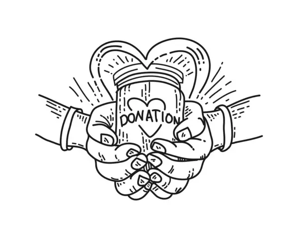 Donar Dibujado Mano Concepto Caridad Donación Manos Dar Compartir Amor — Archivo Imágenes Vectoriales