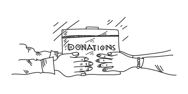 Doar Mão Desenhada Conceito Caridade Doação Mãos Dar Compartilhar Amor — Vetor de Stock
