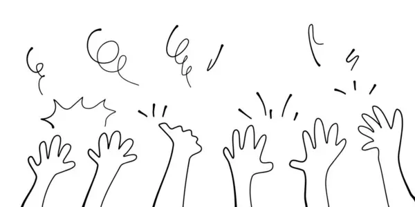Χειρόγραφη Χειροκρότημα Χειροκρότημα Ψηλά Χέρια Απομονώνονται Λευκό Φόντο Εικονογράφηση Διανύσματος — Διανυσματικό Αρχείο